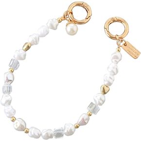 Charm Pearl Beaded Phone Wrist Strap with Tether Tab, Detachable Fashion Phone Lanyard Wristlet for Women Most Smartphones, Elegant Moonlight Pearl