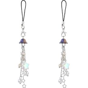 BEEFLYING 2 Pcs Jellyfish Phone Charms Aesthetic Y2K Cute Charm Straps Cell Phone Pendants Accessories with Star Beads for Bag Keychain Camera Wallet