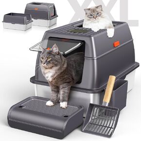 Stainless Steel Cat Litter Box with Lid & Cover, No Smell Extra Large Metal Covered Cat Litter Box for Big Cats, Enclosed Removable Kitty top Entry Litter Box with Enclosure, Anti-Leakage, Non-Sticky in Saudi Arabia