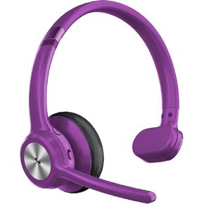 Bluetooth headset Wireless Trucker Headset with Noise Cancelling & Mute Button,40Hrs Driver Headphone for Cellphone Office Work-Purple