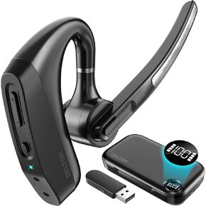 Delton Wireless Headset, Bluetooth Earpiece with Noise Canceling Microphone, Battery Display Charging Case USB Dongle for PC/Laptop/Mac/Phones, Compatible with MS Teams, Google Meet, and More - Black