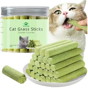 Meowly 110g Cat Grass ﻿Sticks for Cat, Cat Grass ﻿Sticks, Natural Dried Cat Grass Teething Stick Snacks for Cats, Edible Cat Chew Toys for Teeth Cleaning and Hairball Removal