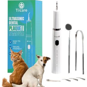Tilcare Ultrasonic Dog Teeth Cleaning Kit with LED Light Cat Teeth Cleaning Tool with 3 Cleaning Modes, 4 Cleaning Heads and A Tongue Cleaner - Dog Tartar Remover for Teeth