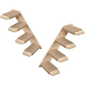 HOOBRO Cat Wall Shelves Set of 2, Wood Wall Mounted 4-Level Cat Ladders, Cat Climbing Shelves with Jute Scratching Steps, Cat Wall Climber Furniture, for Cat Perches and Platforms, Nature NL42CS03
