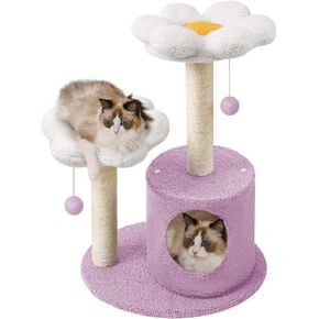 Flower Cat Tree with Sisal Scratching Post, Small Cat Tower with 2 Flower Perch, 31.5" Pink Cat Tree Cute with Fluffy Balls & Condo, Small Cat Tree for Indoor Cats, Pink