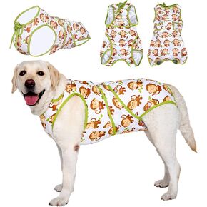LovinPet After Surgery Dog Recovery Onesie - After Surgery Big Dog Recovery Suit Anti Licking Abdominal Wound Surgical Clothes Post-Operative Vest E-Collar Alternative Recovery Shirt,Monkey,Green,M