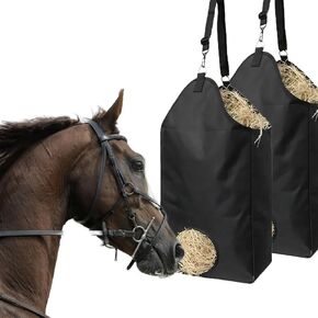 2 Pcs Goat Hay Feeder Horse Hay Bags Large Capacity Feeding Bag, Hay Nets Slow Feed Hay Bag Less Hay Waste Tote Bag with Metal Ring and Adjustable Strap for Sheep, Goats, Horses