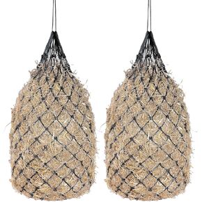 2Pcs Slow Feed Hag Net Hay Bag Feeder with 1.75"x1.75" Holes for Horses and livestocks,42 Inch,Black