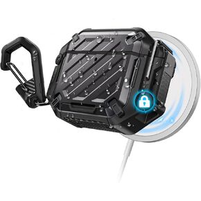 SUPCASE for AirPods 4 Case with Lock & Carabiner, [IP68 Waterproof] [Compatible with MagSafe] Full-Body Anti-Scratch Hard Shell Waterproof Cover for AirPods 4th Generation 2024, Black