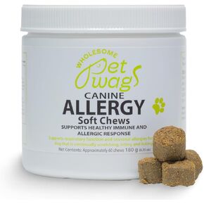 Canine Allergy Soft Chews | Dog Allergy Relief Supplements, Anti Itch Bites for Dogs, for Healthy Immune Response, for Itchy Skin, Probiotic Treats | 60 Chews, 180g, 6.35 oz