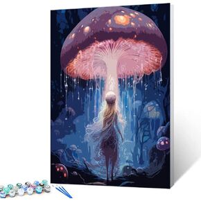 Paint by Number for Adults Pigmented Mushrooms Adult Paint Number DIY Paint by Number Acrylic on Canvas Easy Paint by Number for Adults Beginner Fantasy Scenery Home Decor Gift 16 x 20in（Frameless ）