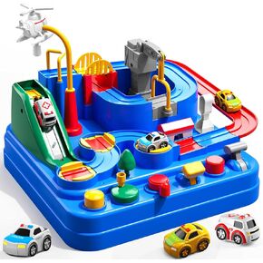 TEMI Boys Toys Car Track, Kids Race Track City Rescue Toy for 3 4 5 6 7 Years Old Boys Girls - Car Toys with 3 Cars, Car Track Toys for Boys Age 3, Birthday Gifts Toys for Boys 3-5 Years Old
