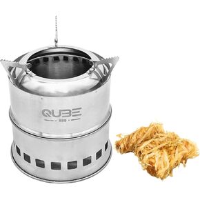Portable Camping Stove with 3 Fire Starters – Stainless Steel Wood Burning Mini Camp Stove, Foldable with Carry Bag, for Backpacking, Hiking, Traveling, Emergency, Outdoor BBQ, and Picnic