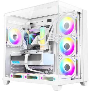 RUIX OV403 ATX Mid-Tower PC Case, Pre-Installed 4 x 120mm Prism ARGB PWM Fans, Three-Sided Tempered Glass Panels, USB 3.0 & Type-C Ports, High-Airflow Gaming Computer Case - Black