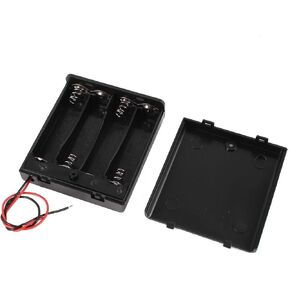 Onwon 4 x 1.5V AA Battery Case Holder Leads Black w Cap Whith On/Off Switch 2 Pcs