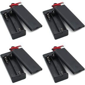 OLIREXD 2 AAA Battery Holder with Switch ON Off Case Back Cover with Cord Wire Leads 2X 1.5V 3 Volt Batteries Charger Holder Spring Clip Storage Box Cell Cable (4-Pack)