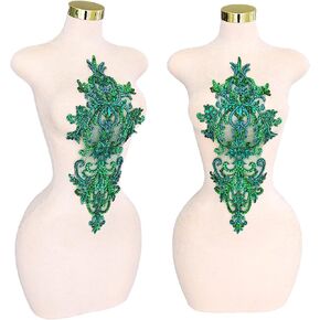 Handmade Beaded Crystal Patches Bodice Lace DIY Applique Trim Patches for Dress Clothes (M2-silverAB) in Saudi Arabia