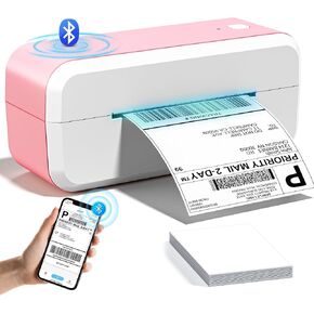 Bluetooth Shipping Label Printer, 4x6 Thermal Label Printer for Shipping Packages & Small Business, Compatible with IOS, Android, Windows and Mac, Widely Used for Ebay, Shopify, Amazon, USPS (Pink)