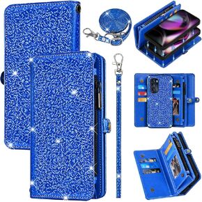 Wallet Cover for Motorola Moto G 5G 2022 with Detachable Magnetic Phone Case Flip Zipper Purse Wrist Strap Shoulder Strap Glitter Card Holder Stand for MotoG 5 G G5G 2022 XT2213-3 XT2213-2 Pink