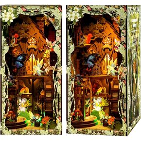 Book Nook Kit for Adult - THRIVINGIVAN DIY Miniature Model Build Dollhouse Kit 3D Wooden Puzzle with Sensor Led Light for Bookshelf Bookend Insert Decor Adults Teen Crafts