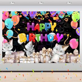 Cat Birthday Backdrop Banner - Girl Kitten Birthday Party Background - Meow Day Pet Cat Bithday Welcome Cat Party Photography Background Decorations - 6 x 4 Feet