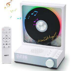 Bluetooth CD Player with Speakers and RGB Color Lights, HOTT Desktop Home CD Players with Remote Control,Supports CD/Bluetooth/TF Card/Transcription/Timer/Optical Output,Signed by Mariah Angeliq