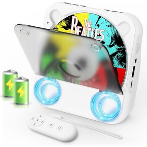 CD Player Portable with Speakers - Jimwey Rechargeable Desktop CD Player with Bluetooth for Home with Hi-Fi Stereo Sound, Support CD/Bluetooth/FM Radio/U Disk/AUX, Remote Control, LED Screen Display in Kuwait