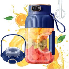 Multifunctional Portable Juicer Cup with Digital Display,USB Rechargeable Portable Juicer Blender,40.6oz Personal Portable Juicer Cup with Double Lids-Blue