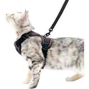 Cat Harness and Leash Set Escape Proof Tactical Extra Large Kitten Harness Emotional Support Cat Vest, Brown, XL