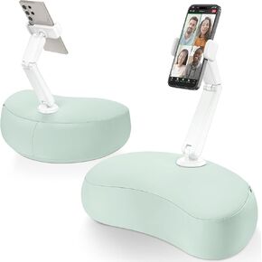 Pillow Phone Holder for Bed, 360° Bed Phone Holder Laying Down, Hands-Free iPhone Stand for Bed/Sofa/Lap, Compatible w/ 4.7"-7.0" Cell Phones, Flexible Dual Arm with Microbead Cushion