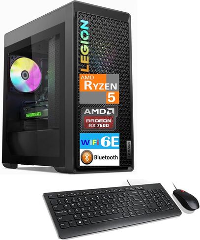 الكمبيوتر المكتبي للألعاب Lenovo Legion Tower 5 Gen 8 (AMD Ryzen 5 7600، Radeon RX 7600 8GB GDDR6، 64GB DDR5، 1TB PCIe SSD، تبريد الهواء، 500W PSU، WiFi 6E، بلوتوث 5.2، RJ-45، 3 منافذ عرض، Win 11 بيت) in Saudi Arabia