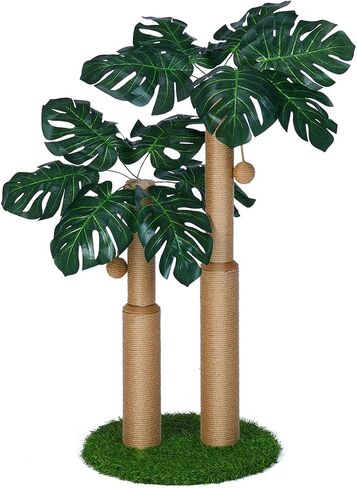 29.7inch Cat Scratching Post,Cat Scratcher Cat Tree with 2 Sisal Scratching Poles & 2 Interactive Dangling Balls,Cats Scratching Posts for Indoor Kitten & Adult Cats (2 Posts Monstera Tree) in Saudi Arabia