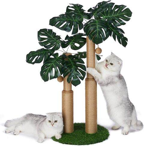 29.7inch Cat Scratching Post,Cat Scratcher Cat Tree with 2 Sisal Scratching Poles & 2 Interactive Dangling Balls,Cats Scratching Posts for Indoor Kitten & Adult Cats (2 Posts Monstera Tree) in Saudi Arabia