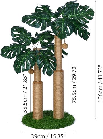 29.7inch Cat Scratching Post,Cat Scratcher Cat Tree with 2 Sisal Scratching Poles & 2 Interactive Dangling Balls,Cats Scratching Posts for Indoor Kitten & Adult Cats (2 Posts Monstera Tree) in Saudi Arabia