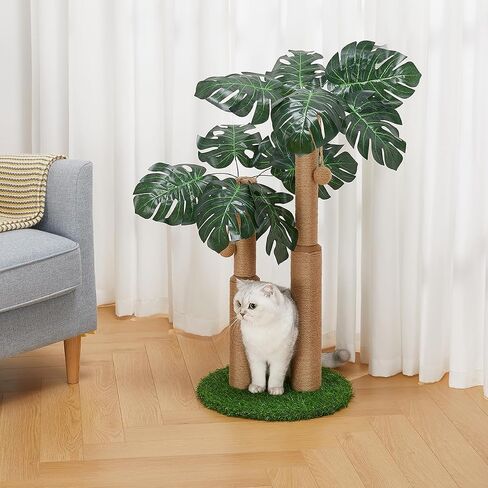 29.7inch Cat Scratching Post,Cat Scratcher Cat Tree with 2 Sisal Scratching Poles & 2 Interactive Dangling Balls,Cats Scratching Posts for Indoor Kitten & Adult Cats (2 Posts Monstera Tree) in Saudi Arabia