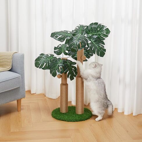 29.7inch Cat Scratching Post,Cat Scratcher Cat Tree with 2 Sisal Scratching Poles & 2 Interactive Dangling Balls,Cats Scratching Posts for Indoor Kitten & Adult Cats (2 Posts Monstera Tree) in Saudi Arabia