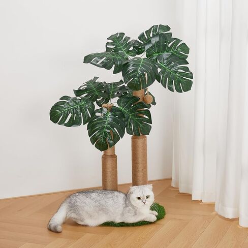 29.7inch Cat Scratching Post,Cat Scratcher Cat Tree with 2 Sisal Scratching Poles & 2 Interactive Dangling Balls,Cats Scratching Posts for Indoor Kitten & Adult Cats (2 Posts Monstera Tree) in Saudi Arabia