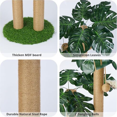 29.7inch Cat Scratching Post,Cat Scratcher Cat Tree with 2 Sisal Scratching Poles & 2 Interactive Dangling Balls,Cats Scratching Posts for Indoor Kitten & Adult Cats (2 Posts Monstera Tree) in Saudi Arabia