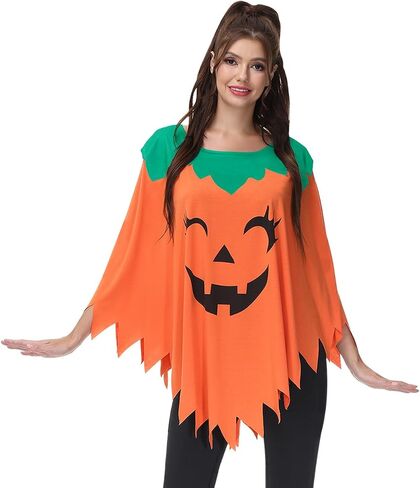 Maisolly Women Halloween Pumpkin Poncho Adult Costume with Hair Band in Saudi Arabia