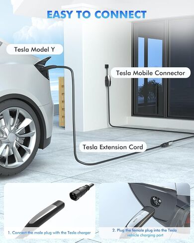 سلك تمديد شاحن EV 32A لشاحن Tesla، كابل تمديد 21ft EV لشواحن منزلية من المستوى 1/2 Tesla / موصلات جدار Tesla، كابل تمديد NACS بحد أقصى 240 فولت 7.68 كيلو وات لشاحنة Tesla Y/X/3/S/Cyber-truck in Kuwait