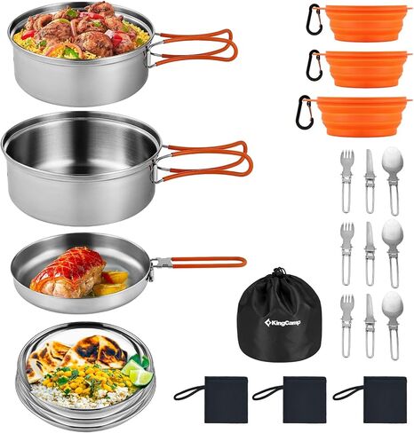 KingCamp 17/25pcs Stainless Steel Camping Cookware Mess Kit Camping Cooking Set Backpacking Gear Lightweight Pots and Pans Set for Camping Hiking Picnic in Saudi Arabia