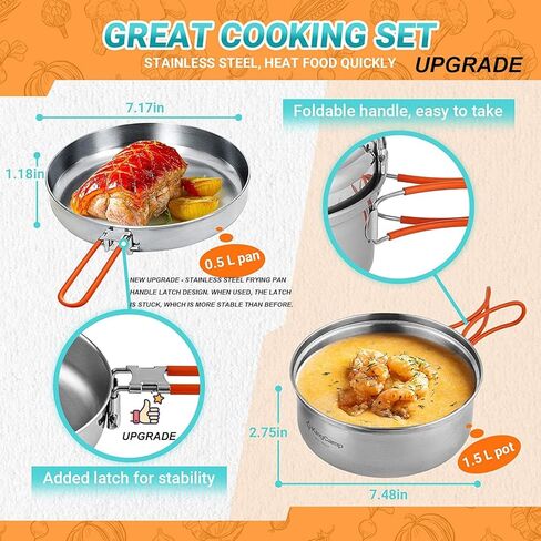 KingCamp 17/25pcs الفولاذ المقاوم للصدأ التخييم تجهيزات المطابخ الفوضى عدة التخييم الطبخ مجموعة الظهر والعتاد خفيفة الوزن الأواني والمقالي مجموعة للتخييم المشي لمسافات طويلة نزهة in Kuwait