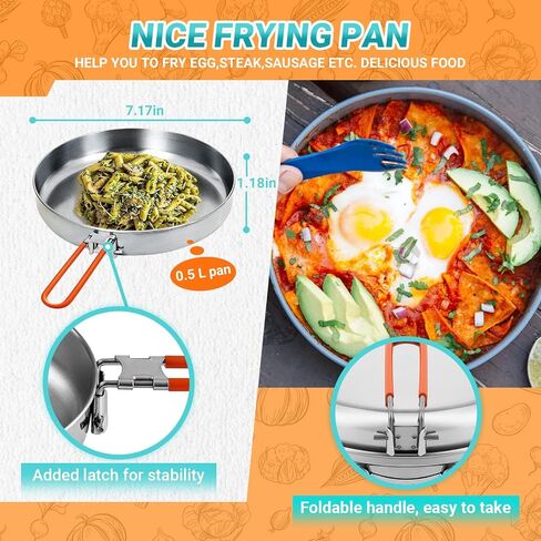 KingCamp 17/25pcs Stainless Steel Camping Cookware Mess Kit Camping Cooking Set Backpacking Gear Lightweight Pots and Pans Set for Camping Hiking Picnic in Saudi Arabia