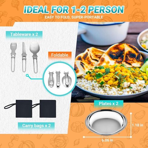 KingCamp 17/25pcs الفولاذ المقاوم للصدأ التخييم تجهيزات المطابخ الفوضى عدة التخييم الطبخ مجموعة الظهر والعتاد خفيفة الوزن الأواني والمقالي مجموعة للتخييم المشي لمسافات طويلة نزهة in Kuwait