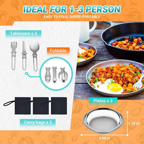 KingCamp 17/25pcs Stainless Steel Camping Cookware Mess Kit Camping Cooking Set Backpacking Gear Lightweight Pots and Pans Set for Camping Hiking Picnic in Saudi Arabia