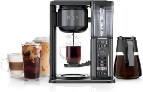 ماكينة صنع القهوة المتخصصة من نينجا، قهوة ساخنة ومثلجة، 6 أنماط للمشروبات، 8 أحجام، كوب صغير للسفر، إبريق 10 أكواب، رغوة قابلة للطي، فلتر دائم، خزان قابل للإزالة، أسود مقاوم للصدأ، CM405A in Kuwait
