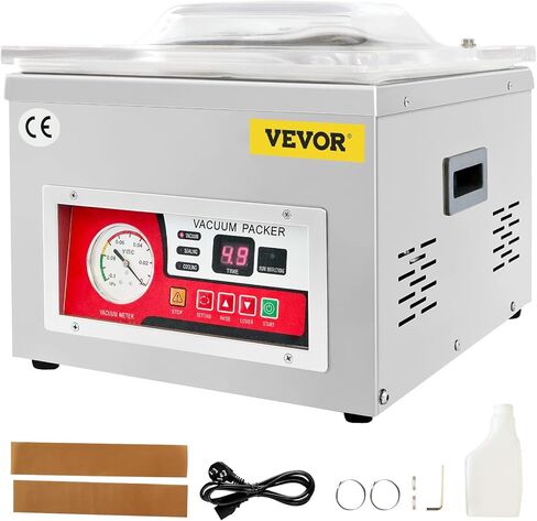 VEVOR Chamber Vacuum Sealer، قوة مضخة تفريغ 380 وات، آلة تعبئة الفراغ للأطعمة الرطبة واللحوم، تصميم مدمج بطول إغلاق 11.5 بوصة، مانع تسرب فراغ تجاري مثالي للاستخدام الاحترافي والمنزلي in Kuwait