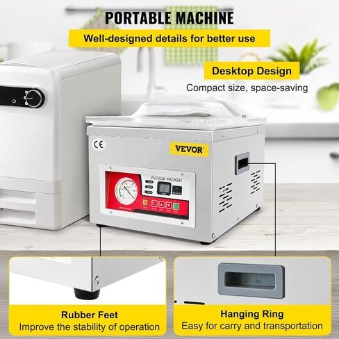 VEVOR Chamber Vacuum Sealer، قوة مضخة تفريغ 380 وات، آلة تعبئة الفراغ للأطعمة الرطبة واللحوم، تصميم مدمج بطول إغلاق 11.5 بوصة، مانع تسرب فراغ تجاري مثالي للاستخدام الاحترافي والمنزلي in Kuwait