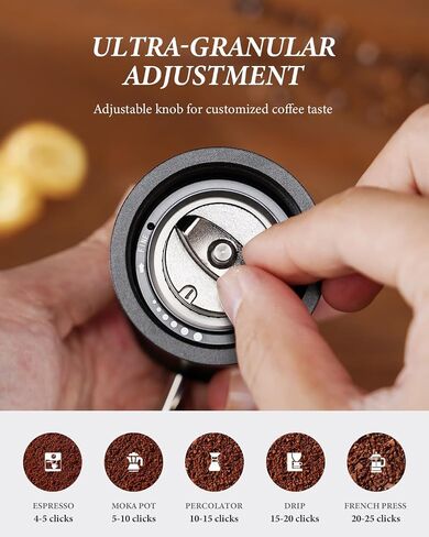 SHARDOR Professional Manual Coffee Bean Grinder with 420 High-Strength Stainless Steel Conical Burr, Hand Coffee Grinder with Ultra-granular Adjustment, Enhanced Stability with Wider 1.06oz Chamber in Saudi Arabia