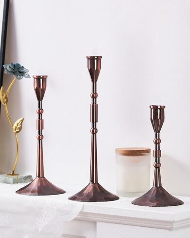 Taper Vintage Candle Holders, Set of 3 Candle Sticks Holder Decor, Candlestick Holders for Wedding, Dining, Party (Bronze) in Saudi Arabia